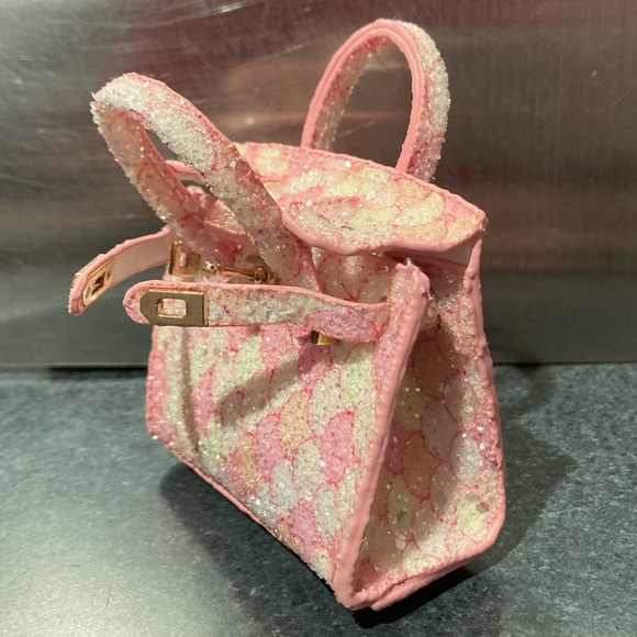 👜Handmade Mini Pastel Glitter Fish Scale Birkin AirPods Tote Bag Charm Miniature - Picture 6 of 8
